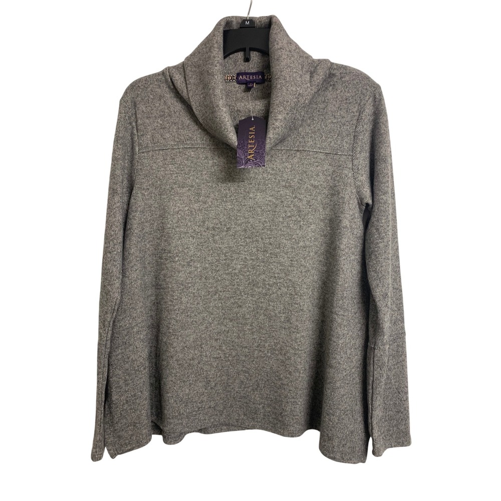 NWT‎ Artesia Cowl Neck Sweater Heather Grey Long Sleeve Side Slit Knit Top Small